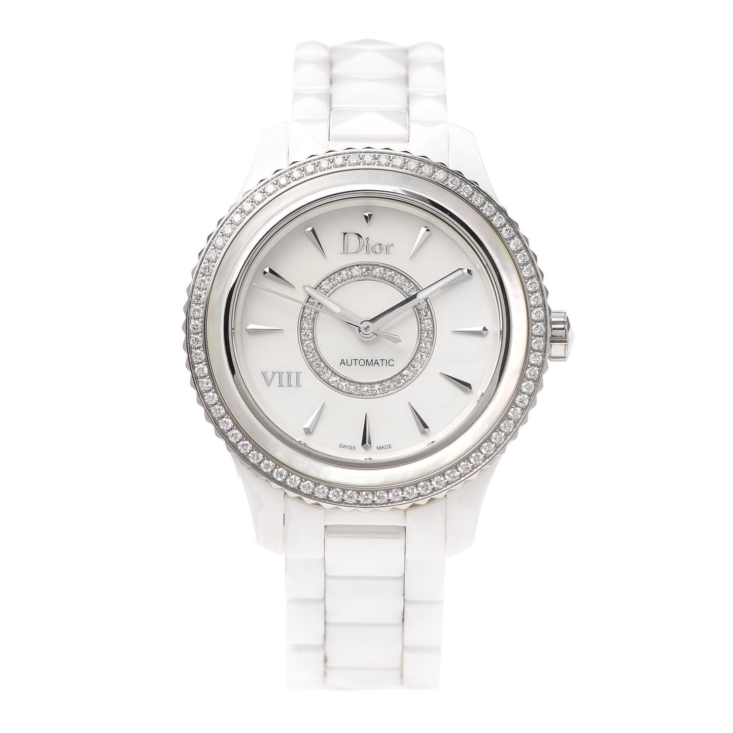 Stainless Steel Ceramic Diamond Bezel Mother of Pearl 38mm Dior VIII Automatic Watch White