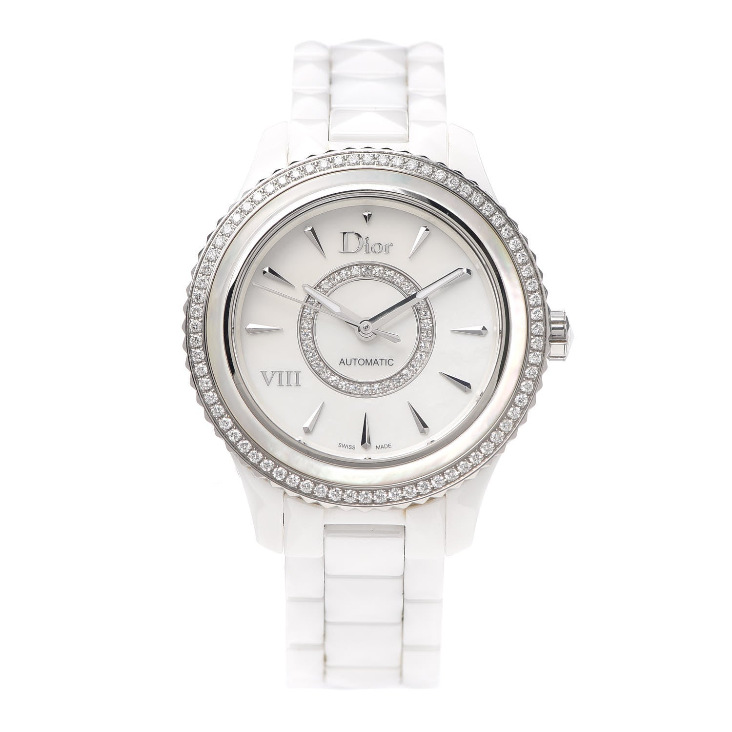 Christian Dior Stainless Steel Ceramic Diamond Bezel Mother of Pearl 38mm Dior VIII Automatic Watch White 1 of 6