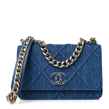 Chanel Denim Quilted Chanel 19 Wallet On Chain WOC Blue 1 of 11