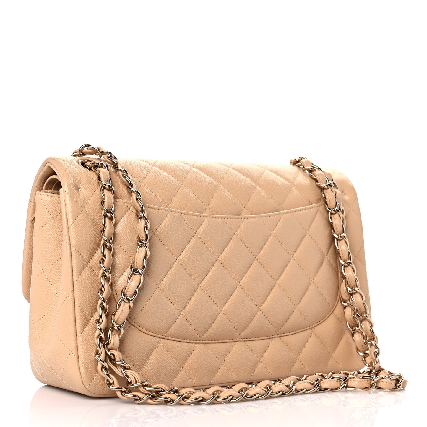 Caviar Quilted Jumbo Double Flap Beige