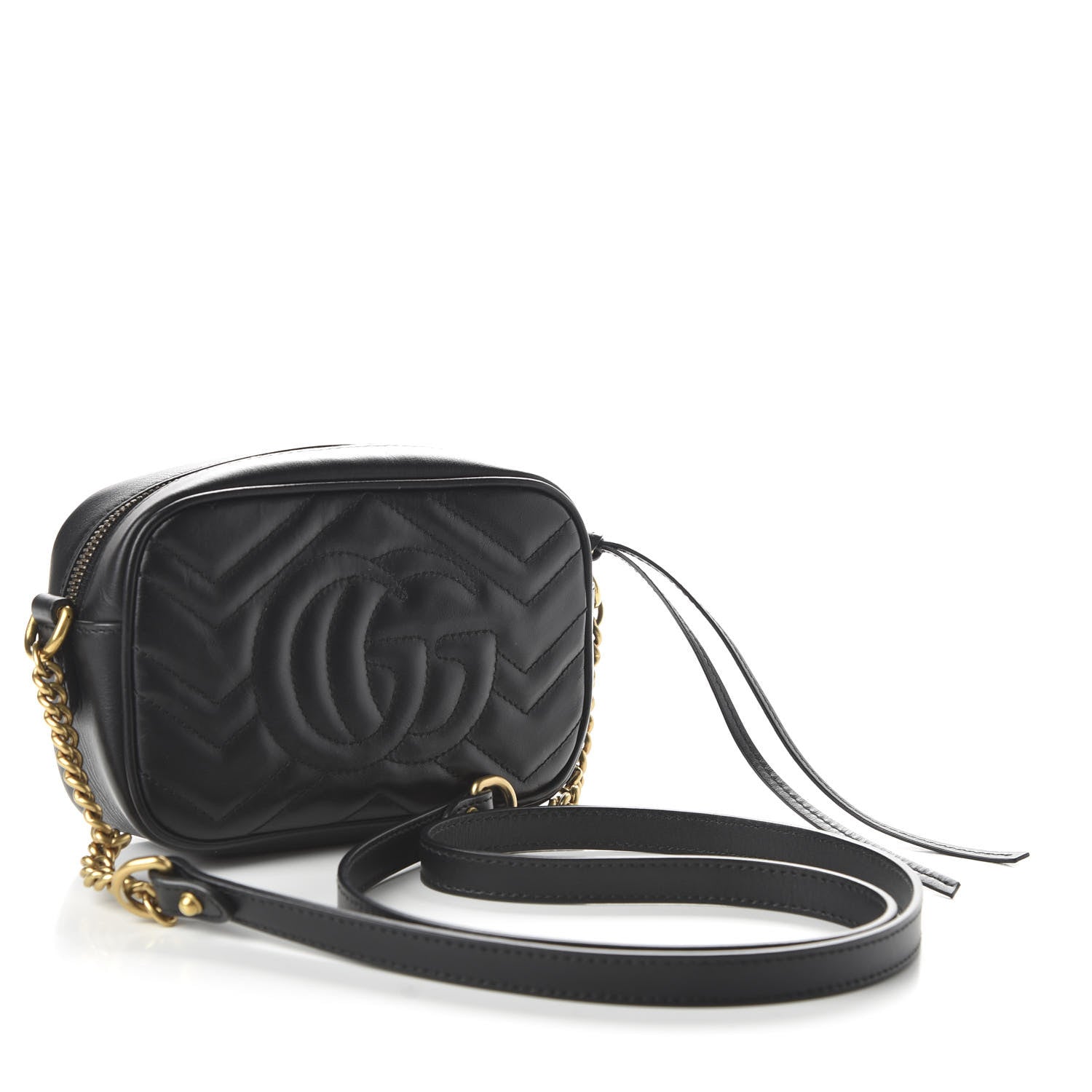Gucci Calfskin Matelasse Mini GG Marmont Chain Shoulder Bag Black 3 of 11