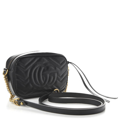 Gucci Calfskin Matelasse Mini GG Marmont Chain Shoulder Bag Black 3 of 11
