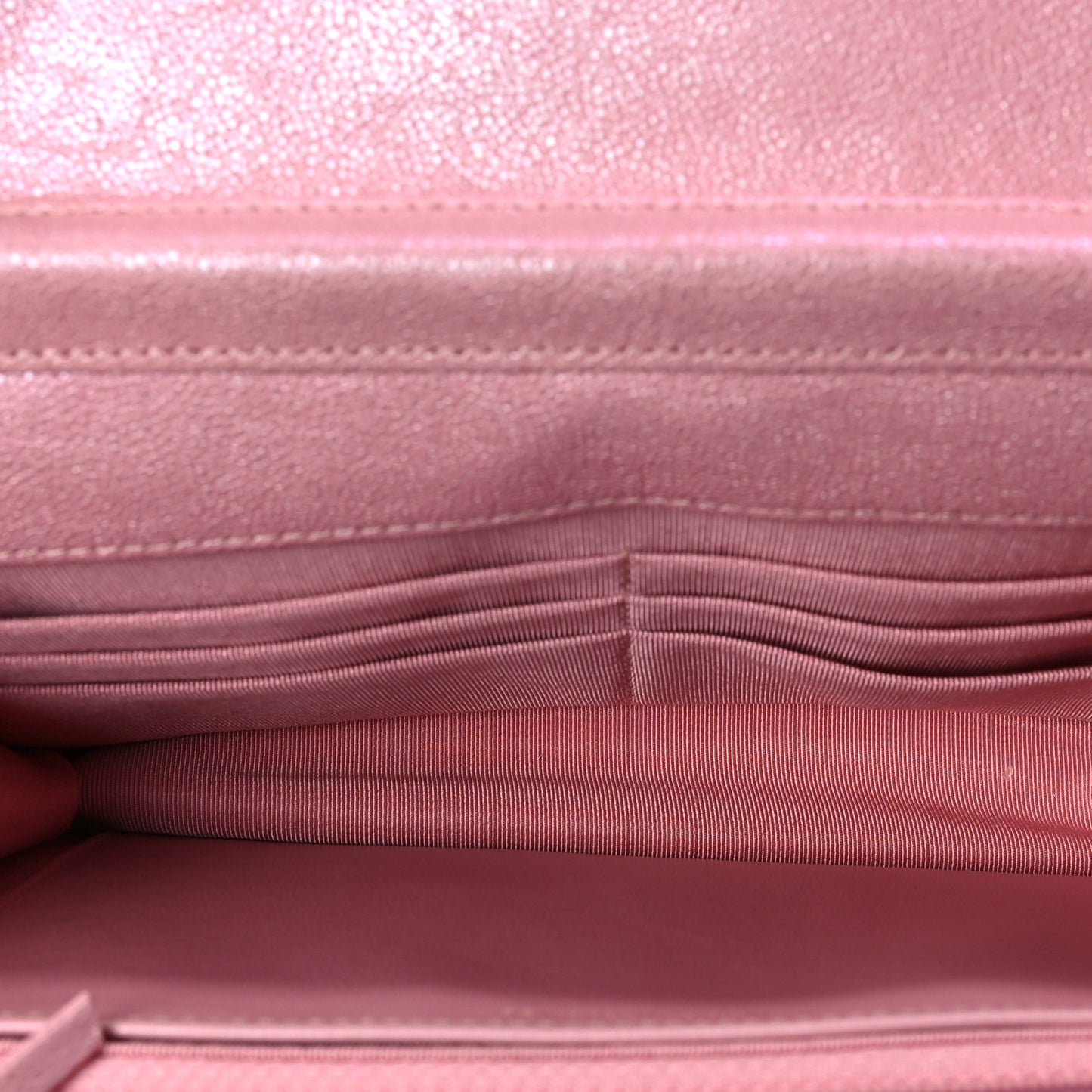 Iridescent Caviar Quilted Wallet on Chain WOC Rose Pink