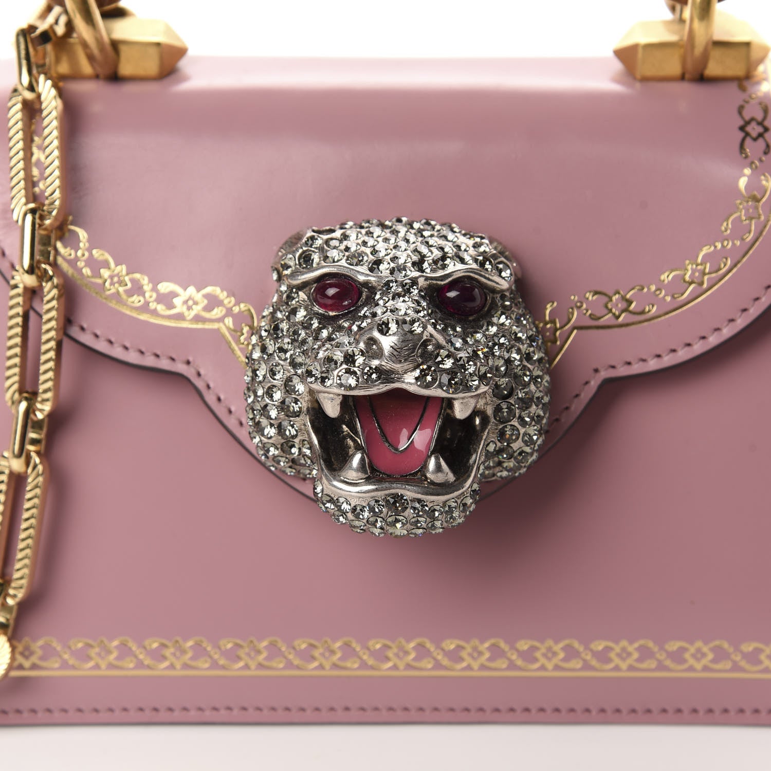 Gucci Calfskin Bamboo Crystal Mini Thiara Top Handle Bag Carmine Rose Gold 12 of 12