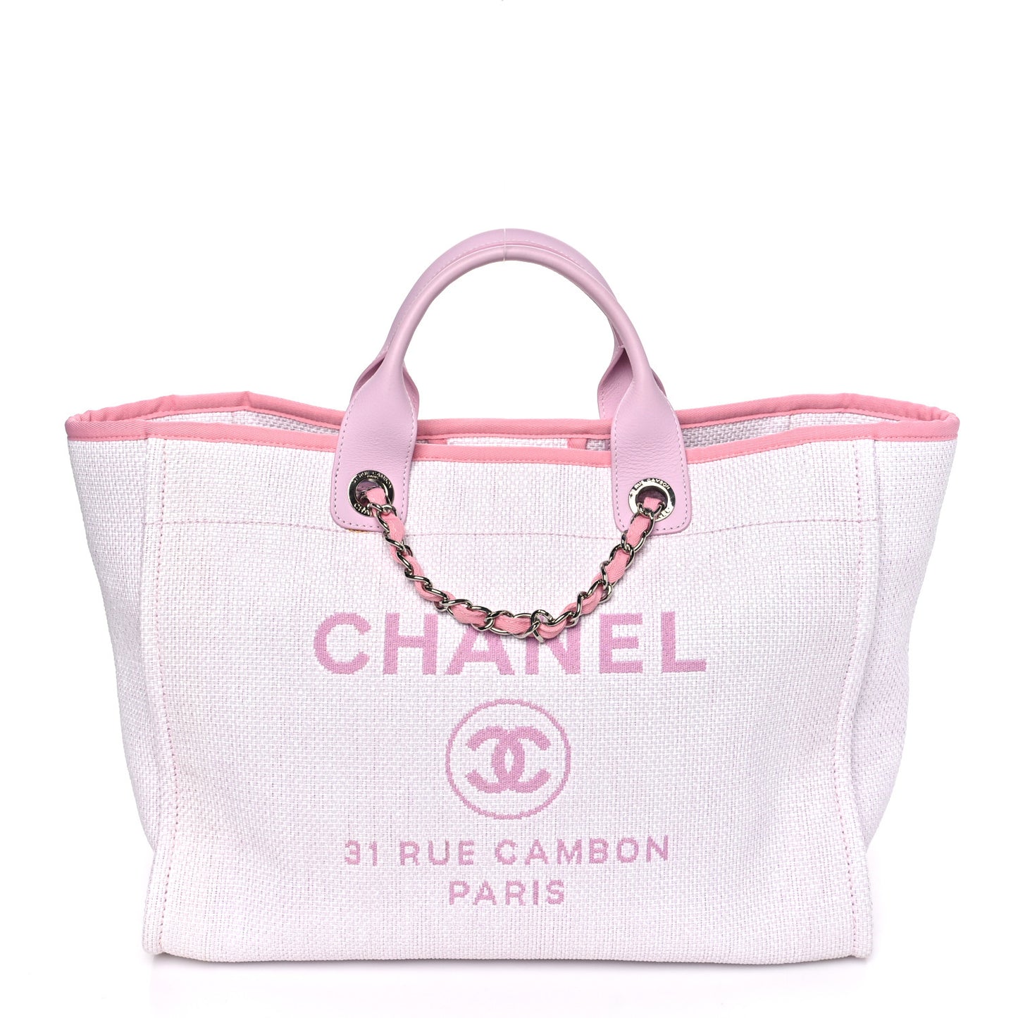 Woven Straw Raffia Medium Deauville Tote Pink