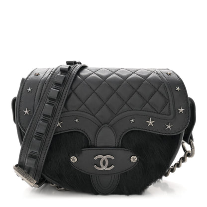 Chanel Pony Hair Calfskin Quilted Dallas Studded Saddle Bag Black 1 of 13