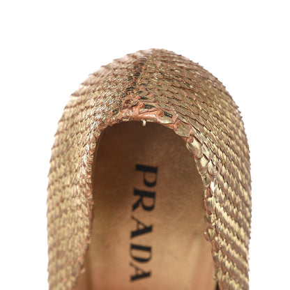 Prada Metallic Snakeskin Crystal Peep Toe Pumps 37 Gold 13 of 14