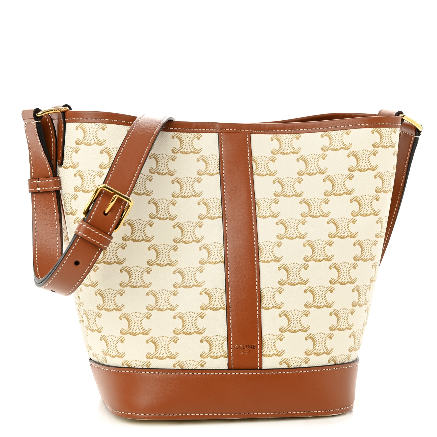 Celine Triomphe Canvas Calfskin Small Bucket Bag White 1 of 9