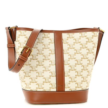 Celine Triomphe Canvas Calfskin Small Bucket Bag White 1 of 9