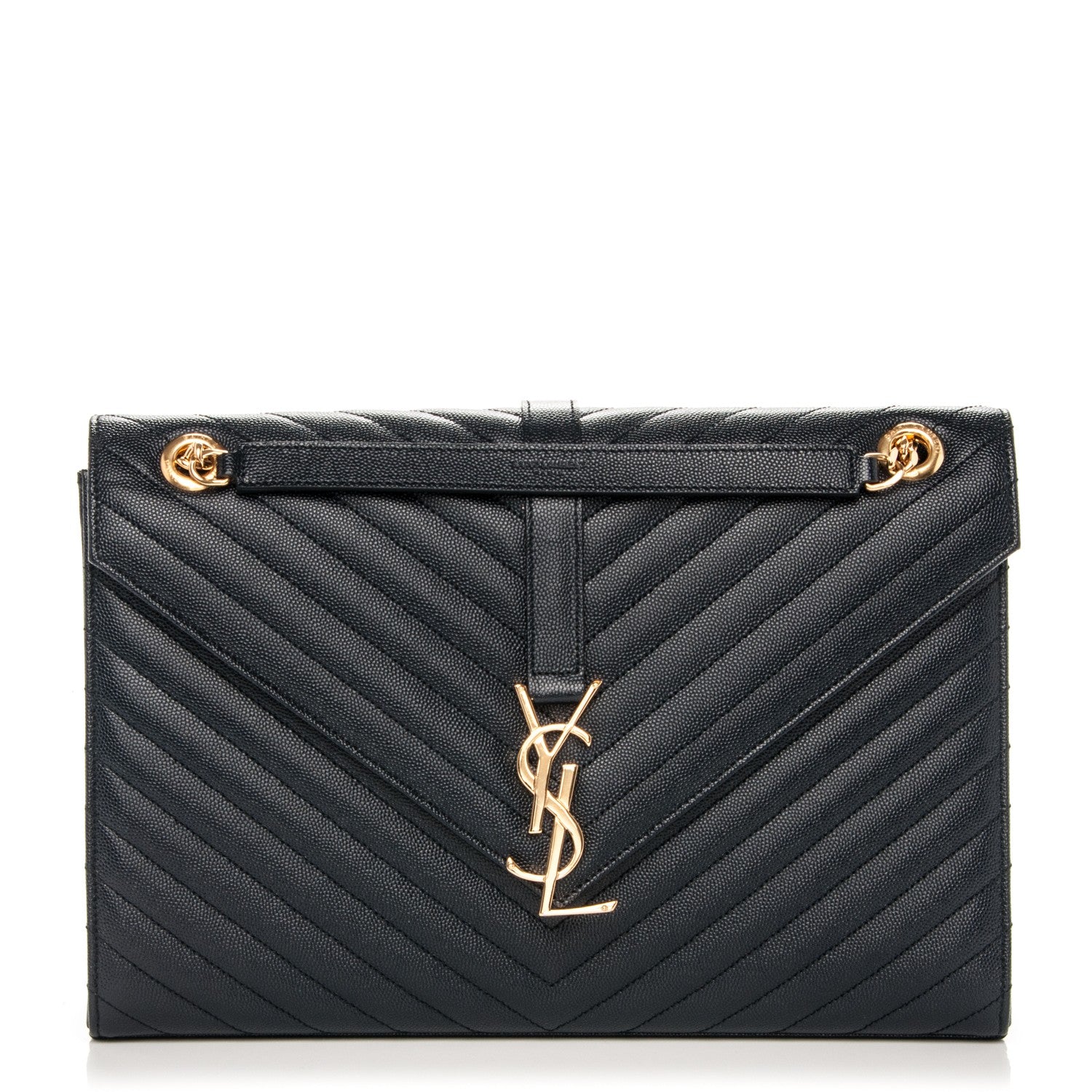 Saint Laurent Grain De Poudre Matelasse Chevron Large Monogram Satchel Navy Blue 1 of 8