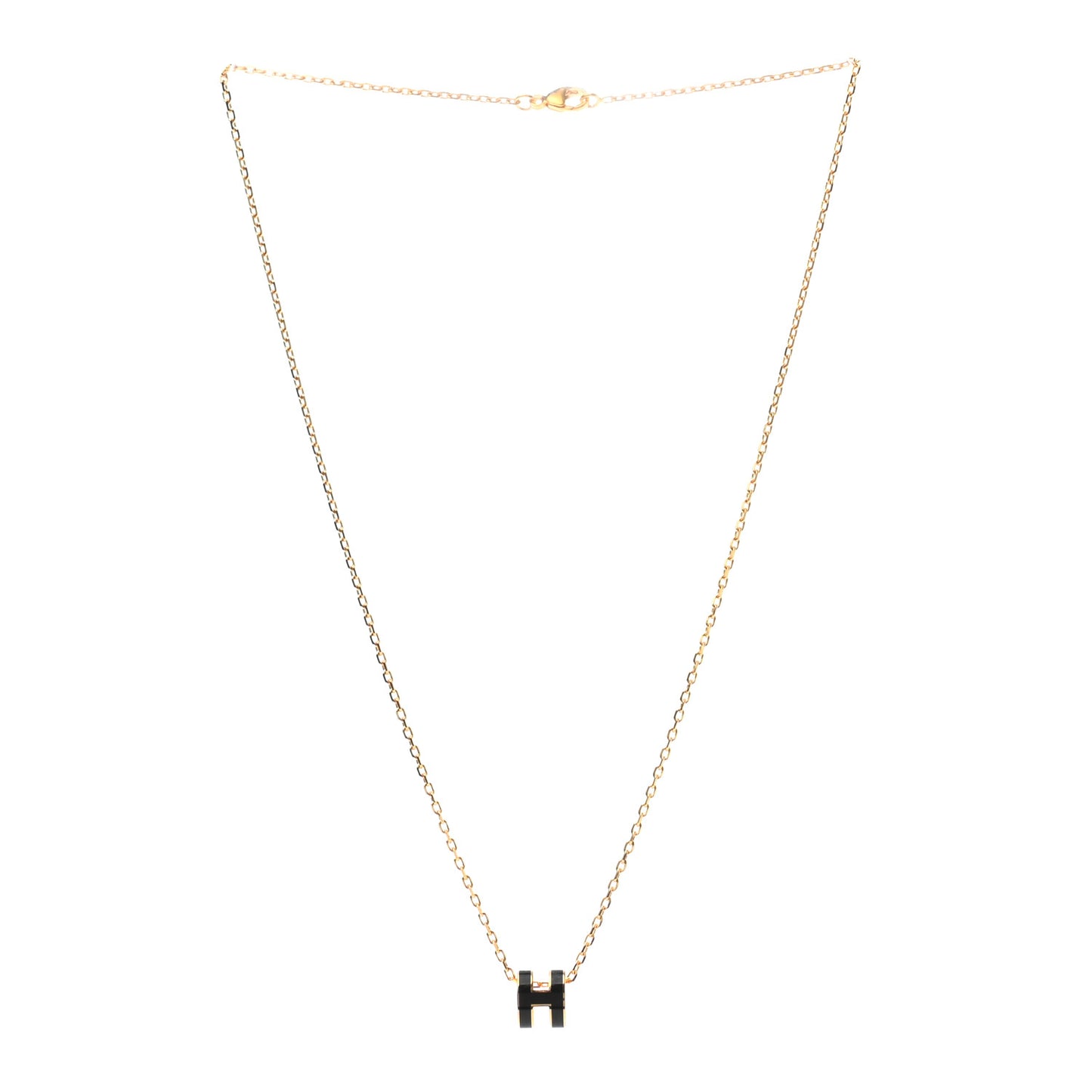 Lacquered Gold Mini Pop H Pendant Necklace Black