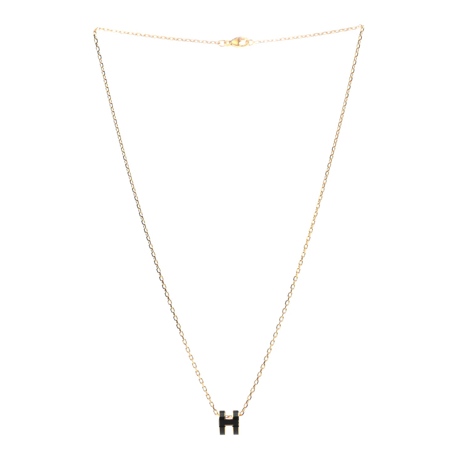 Hermes Lacquered Gold Mini Pop H Pendant Necklace Black 3 of 7