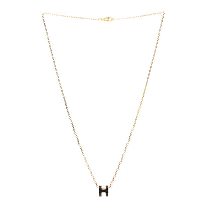 Hermes Lacquered Gold Mini Pop H Pendant Necklace Black 3 of 7