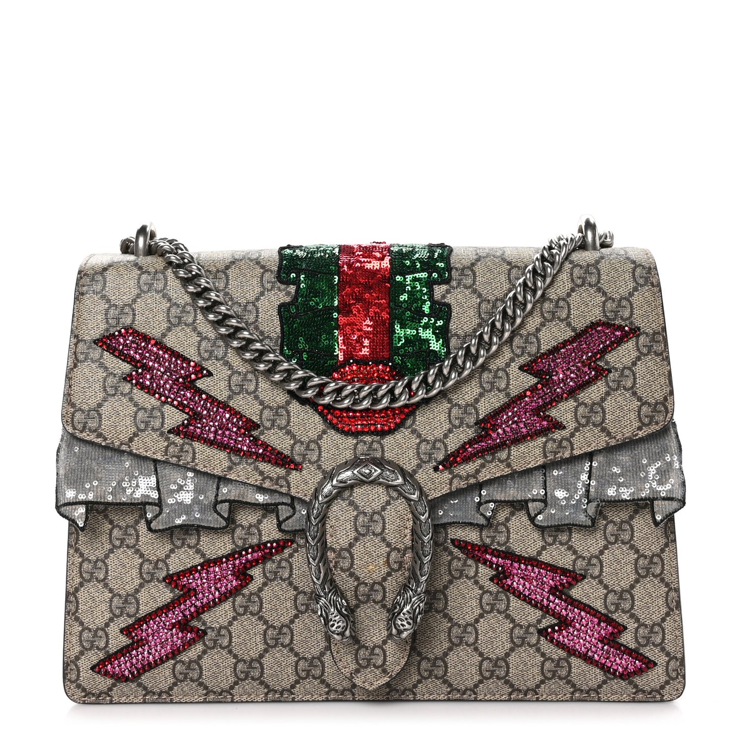 GG Supreme Monogram Lightning Embroidered Medium Dionysus Shoulder Bag Beige
