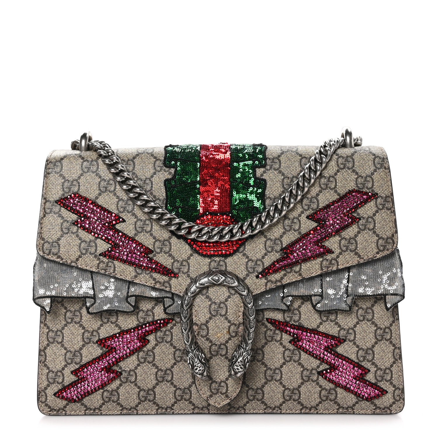 Gucci GG Supreme Monogram Lightning Embroidered Medium Dionysus Shoulder Bag Beige 1 of 12