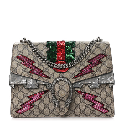 Gucci GG Supreme Monogram Lightning Embroidered Medium Dionysus Shoulder Bag Beige 1 of 12