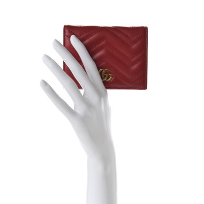 Gucci Calfskin Matelasse GG Marmont Card Case Wallet Hibiscus Red 2 of 6