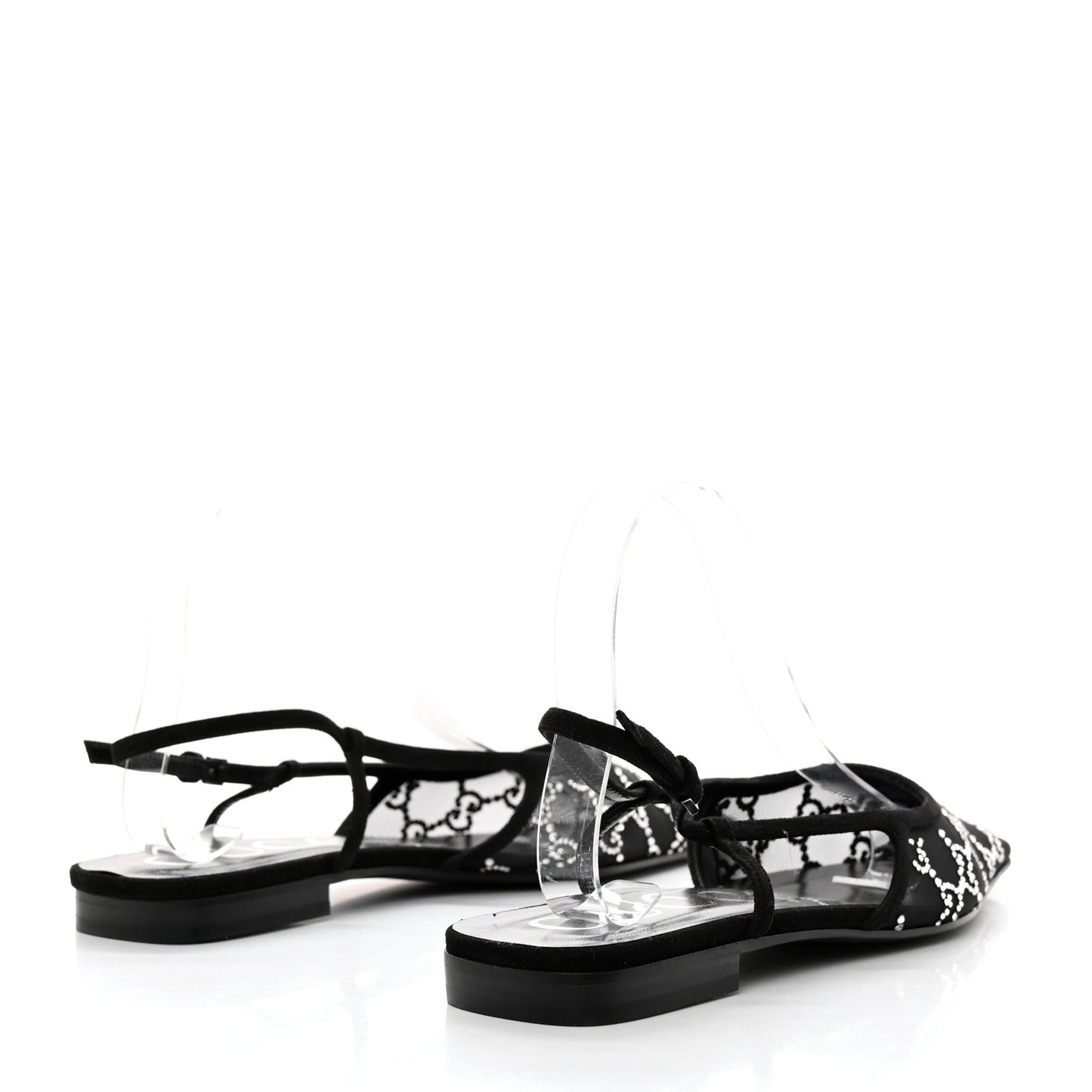 Suede Mesh Crystal GG Monogram Slingback Ballet Flats 39 Black