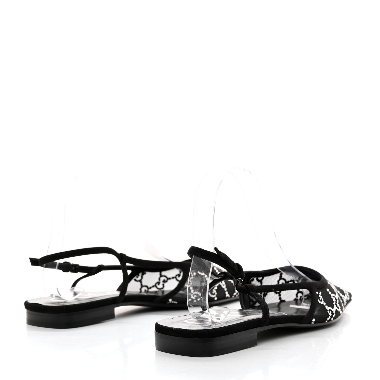 Gucci Suede Mesh Crystal GG Monogram Slingback Ballet Flats 39 Black 4 of 9
