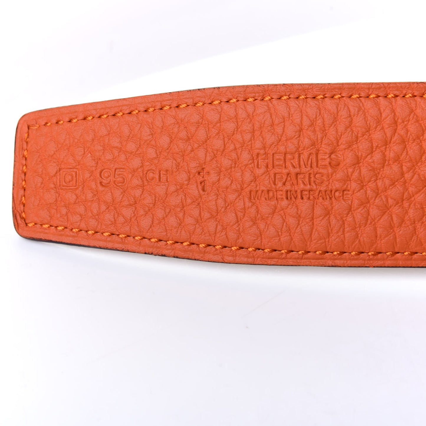 Togo Box Enamel Quizz H Belt 95 Orange Gold