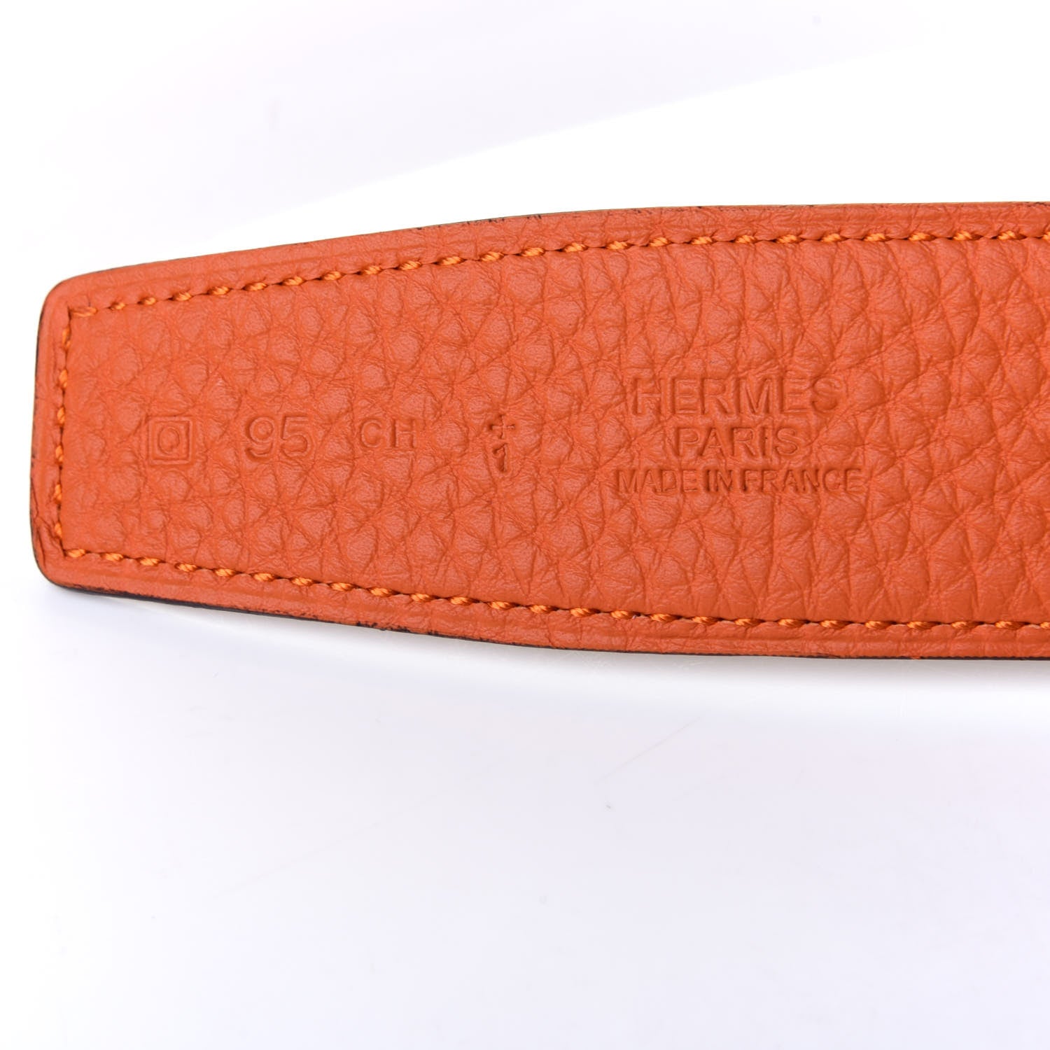 Hermes Togo Box Enamel Quizz H Belt 95 Orange Gold 3 of 5