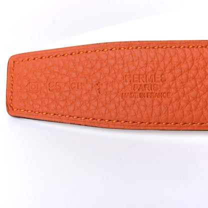 Hermes Togo Box Enamel Quizz H Belt 95 Orange Gold 3 of 5