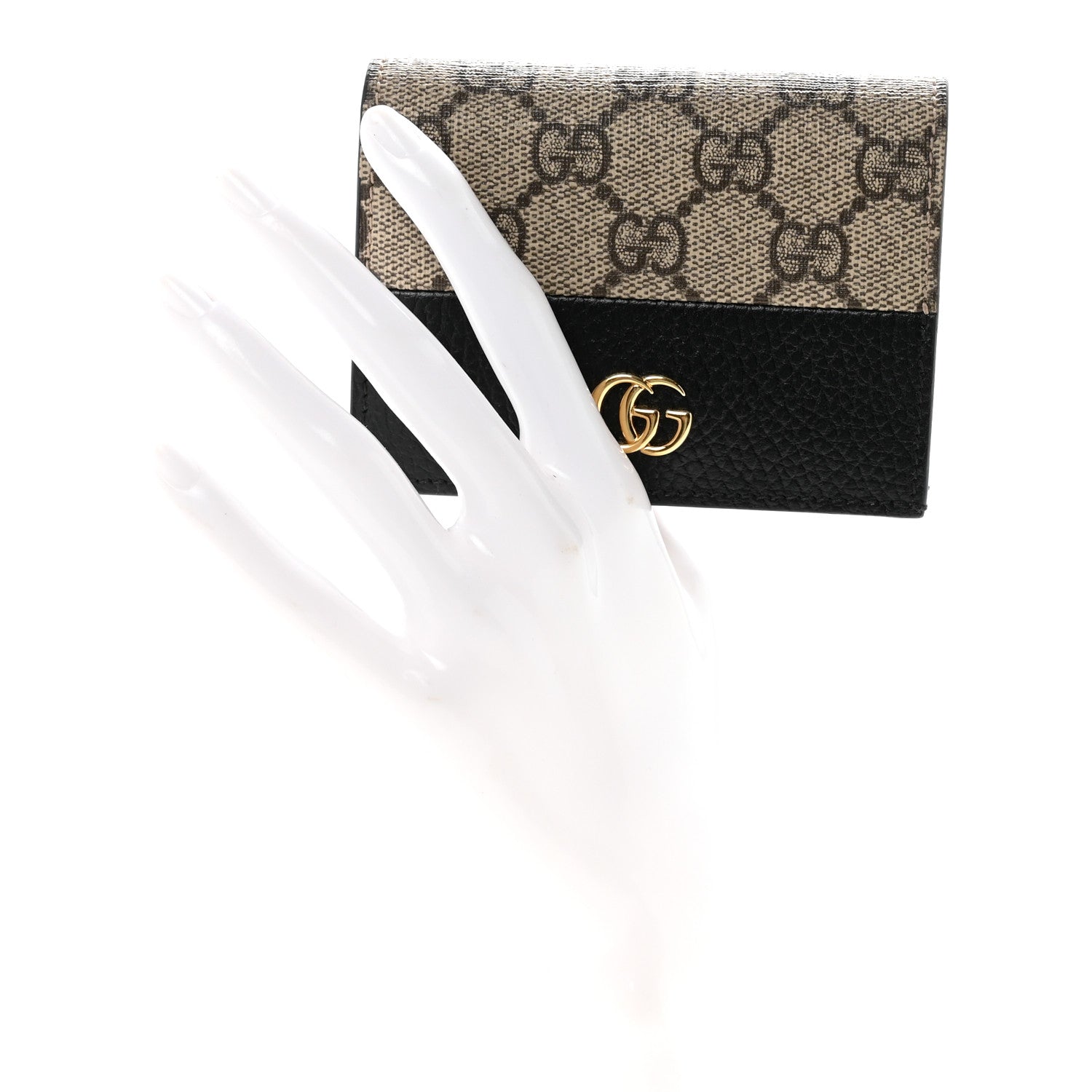 Gucci Dollar Calfskin GG Supreme Monogram GG Marmont Card Case Black Beige Ebony 2 of 7