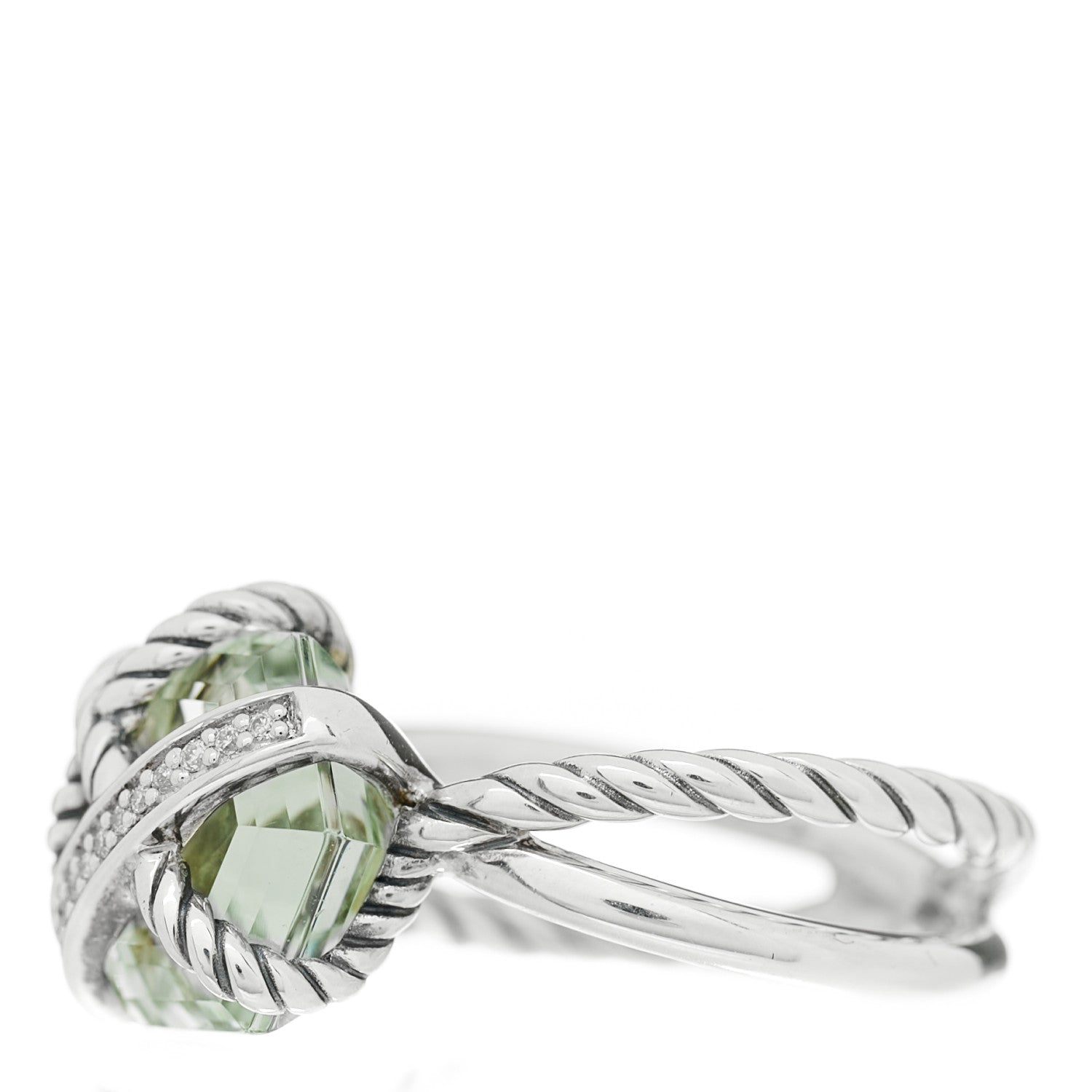 David Yurman Sterling Silver Diamond Prasiolite 10mm Cable Wrap Ring 50 5.25 3 of 5