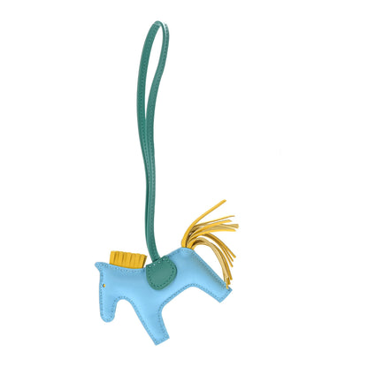 Hermes Milo Lambskin Grigri Rodeo Horse Bag Charm PM Bleu Celeste Lime Malachite 1 of 5