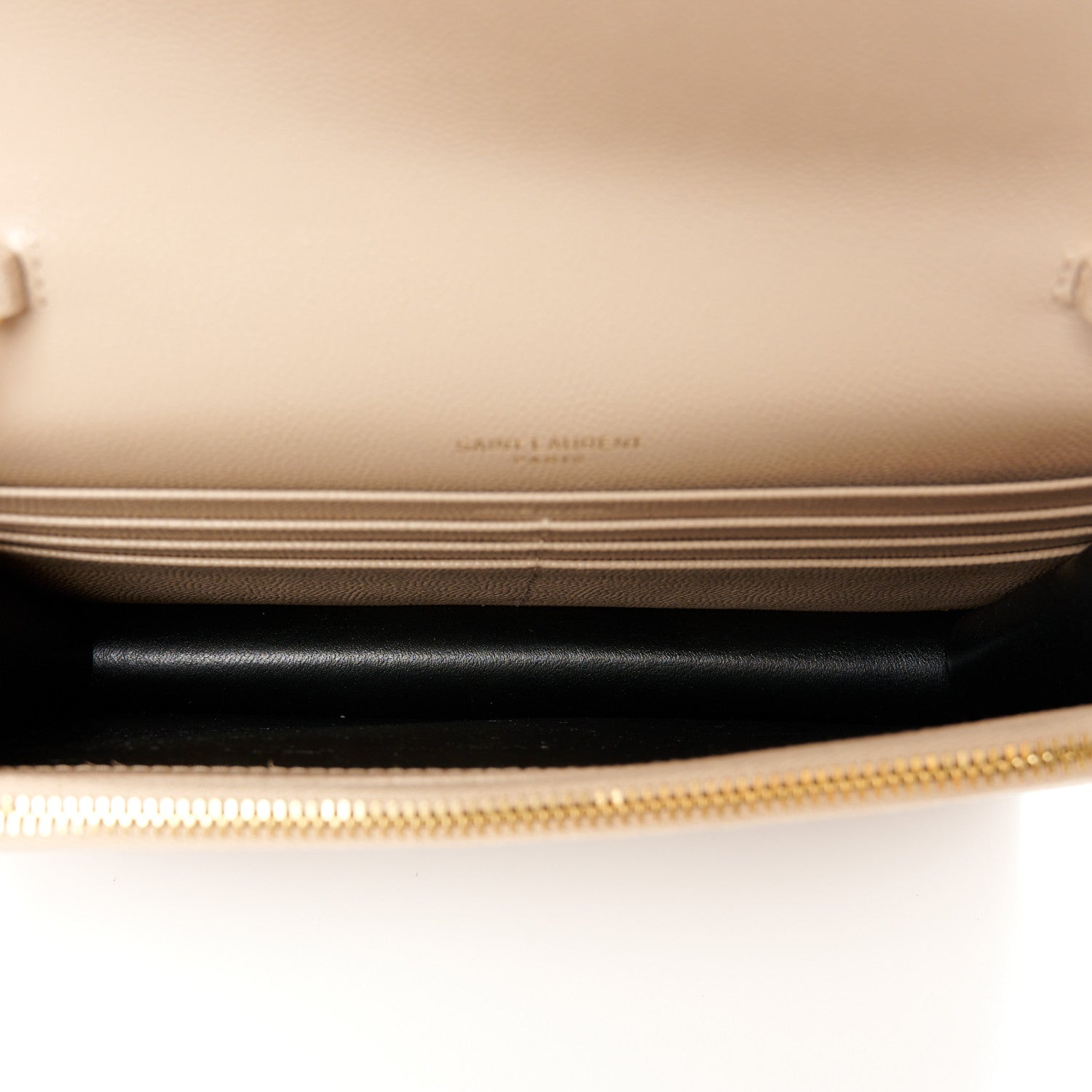 Saint Laurent Grain De Poudre Matelasse Chevron Monogram Envelope Chain Wallet Dark Beige 5 of 10