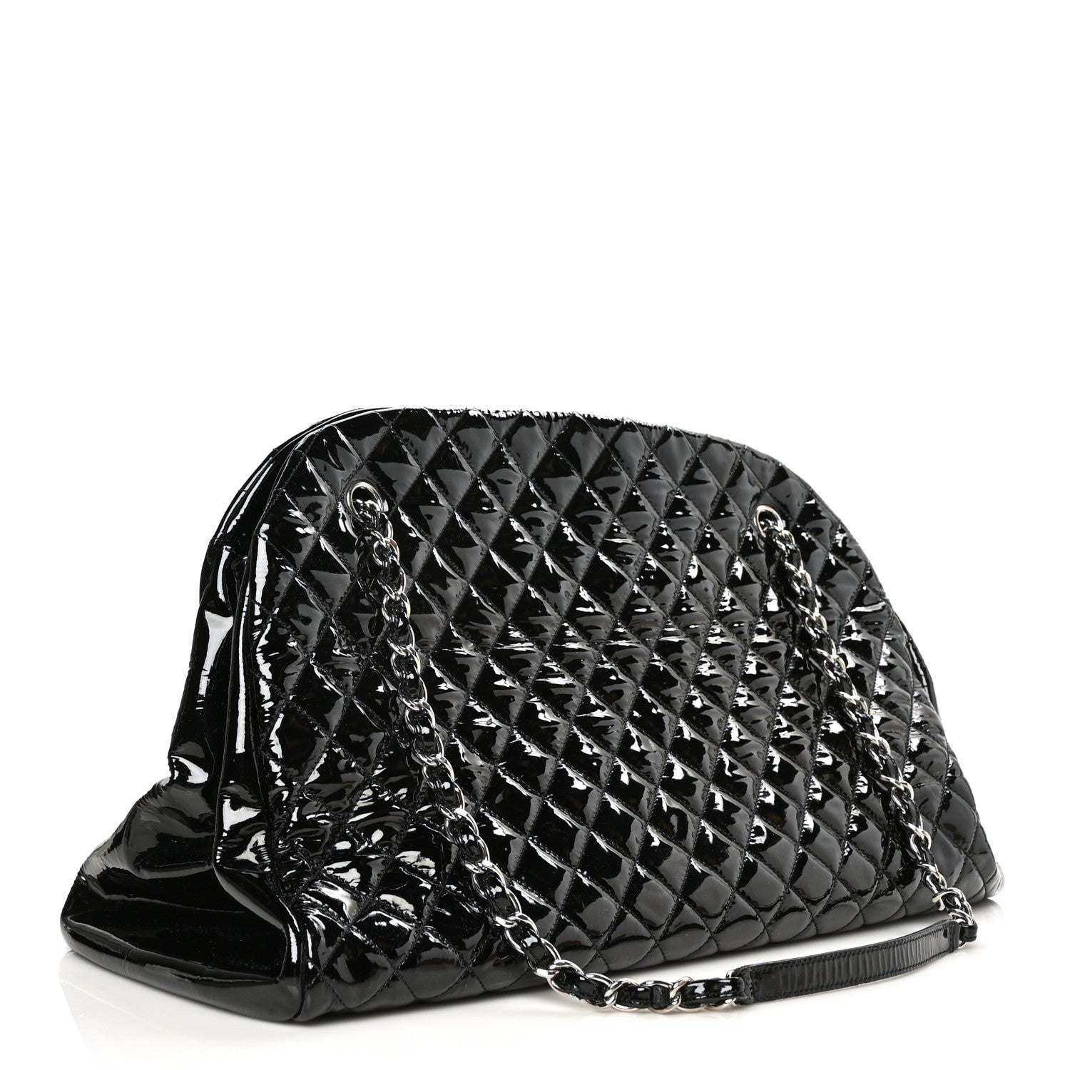 Chanel Patent Quilted Maxi Just Mademoiselle Bowling Bag Black 4 of 13