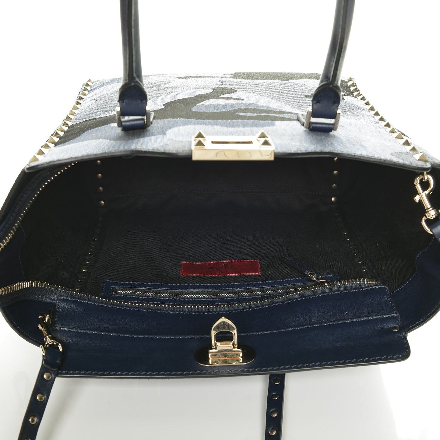 Canvas Camouflage Rockstud Double Handle Tote Blue