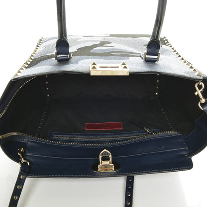 Valentino Garavani Canvas Camouflage Rockstud Double Handle Tote Blue 5 of 6