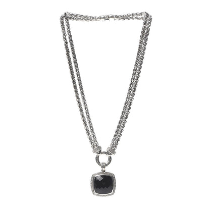 David Yurman Sterling Silver Diamond Black Onyx 19mm Albion Double Wheat Chain Pendant Necklace 3 of 7