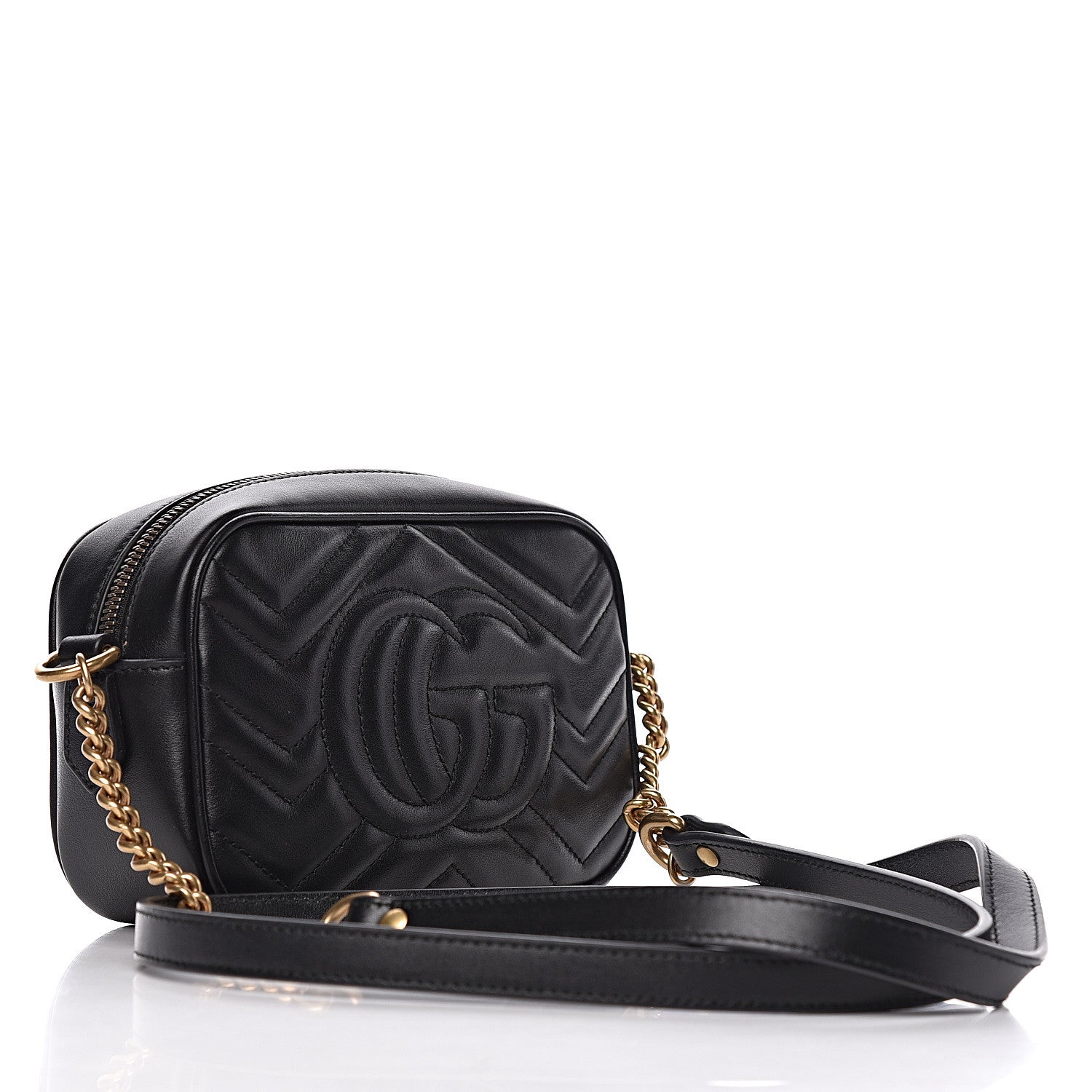 Gucci Calfskin Matelasse Mini GG Marmont Chain Shoulder Bag Black 3 of 10