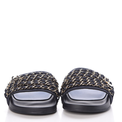 Chanel Canvas Chain Flat Sandals 36 Marine 2 of 10