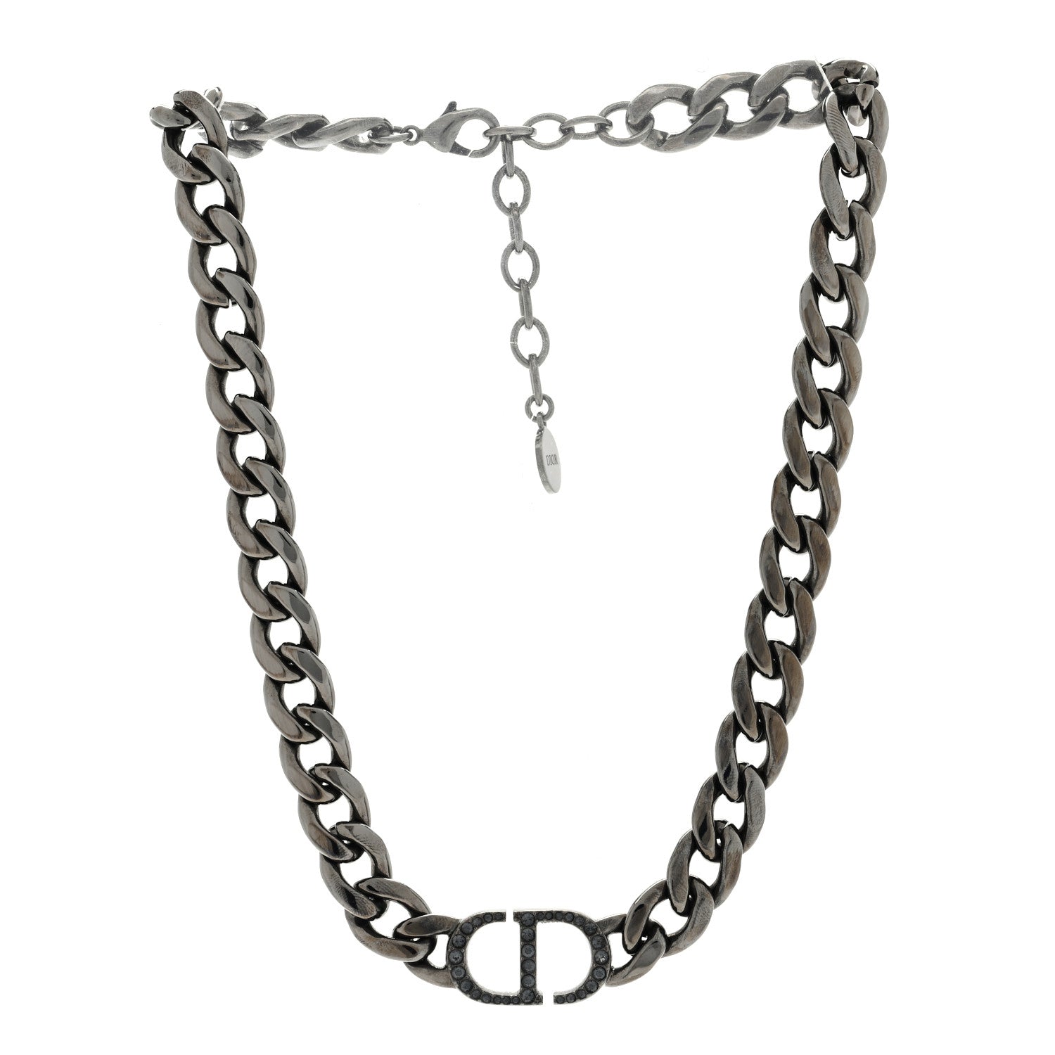 Christian Dior Brass CD Icon Chain Link Necklace Black 3 of 4