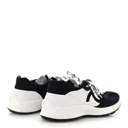 Chanel Fabric Suede Kidskin CC Sneakers 37.5 Dark Navy White 5 of 12