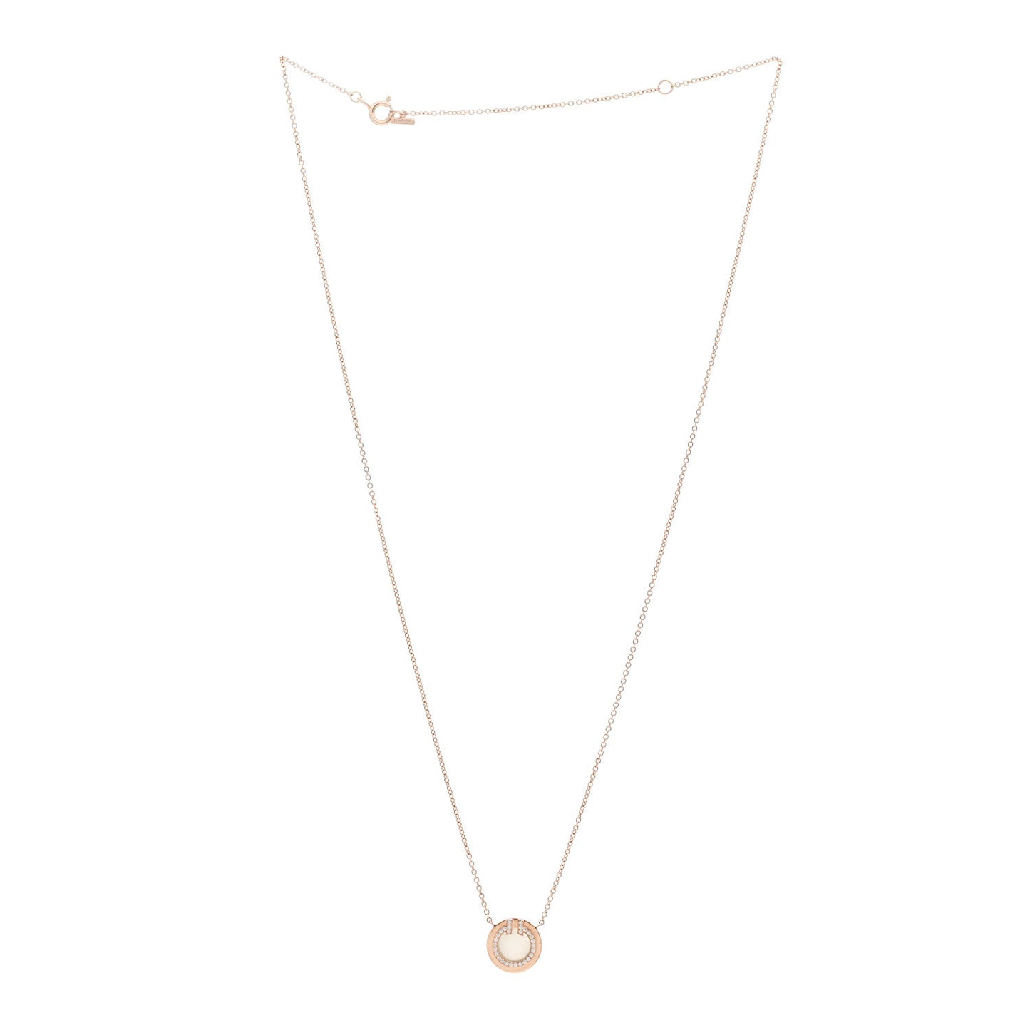 18K Rose Gold Diamond Mother of Pearl Small T Circle Pendant Necklace