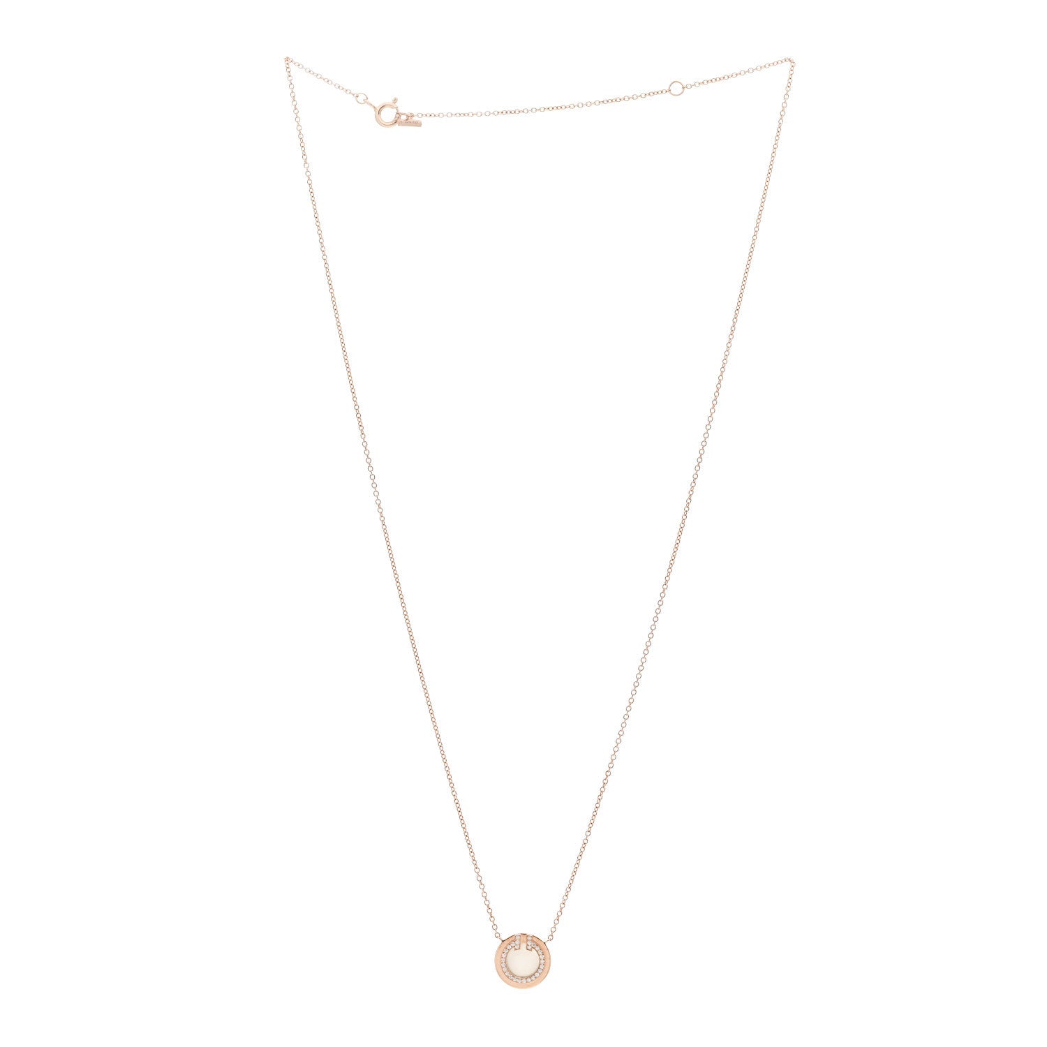 Tiffany 18K Rose Gold Diamond Mother of Pearl Small T Circle Pendant Necklace 3 of 6