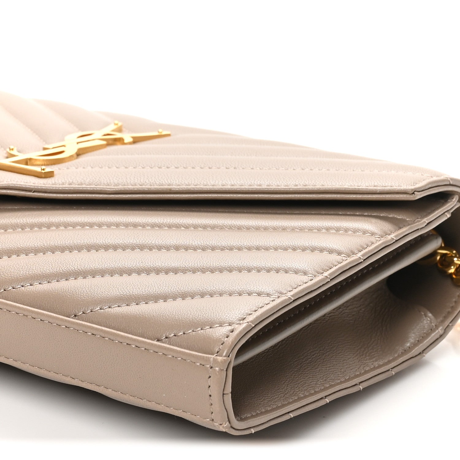 Saint Laurent Lambskin Matelasse Chevron Monogram Chain Wallet Dusty Grey 9 of 9