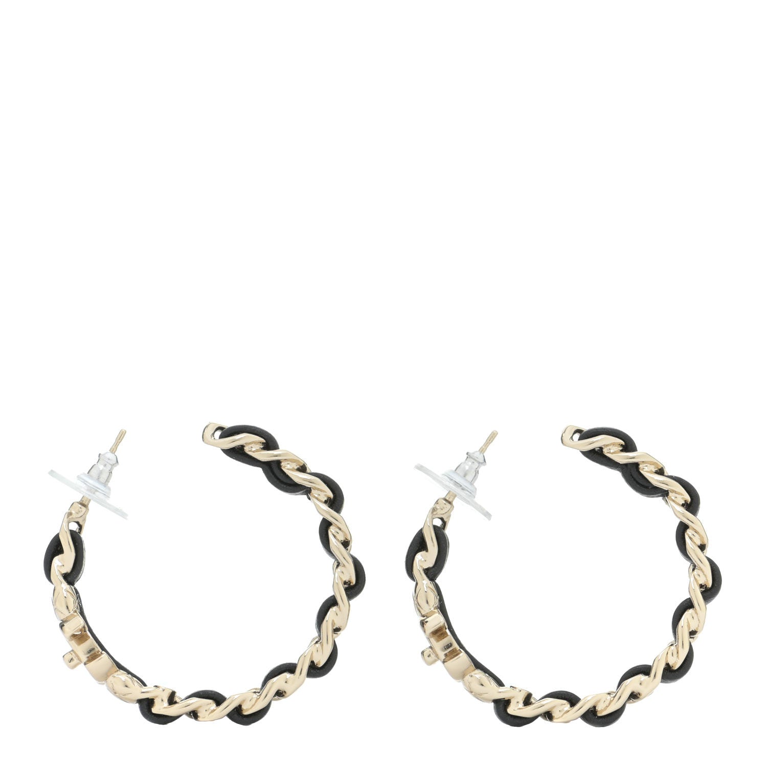 Chanel Lambskin CC Turnlock Chain Hoop Earrings Gold Black 1 of 5