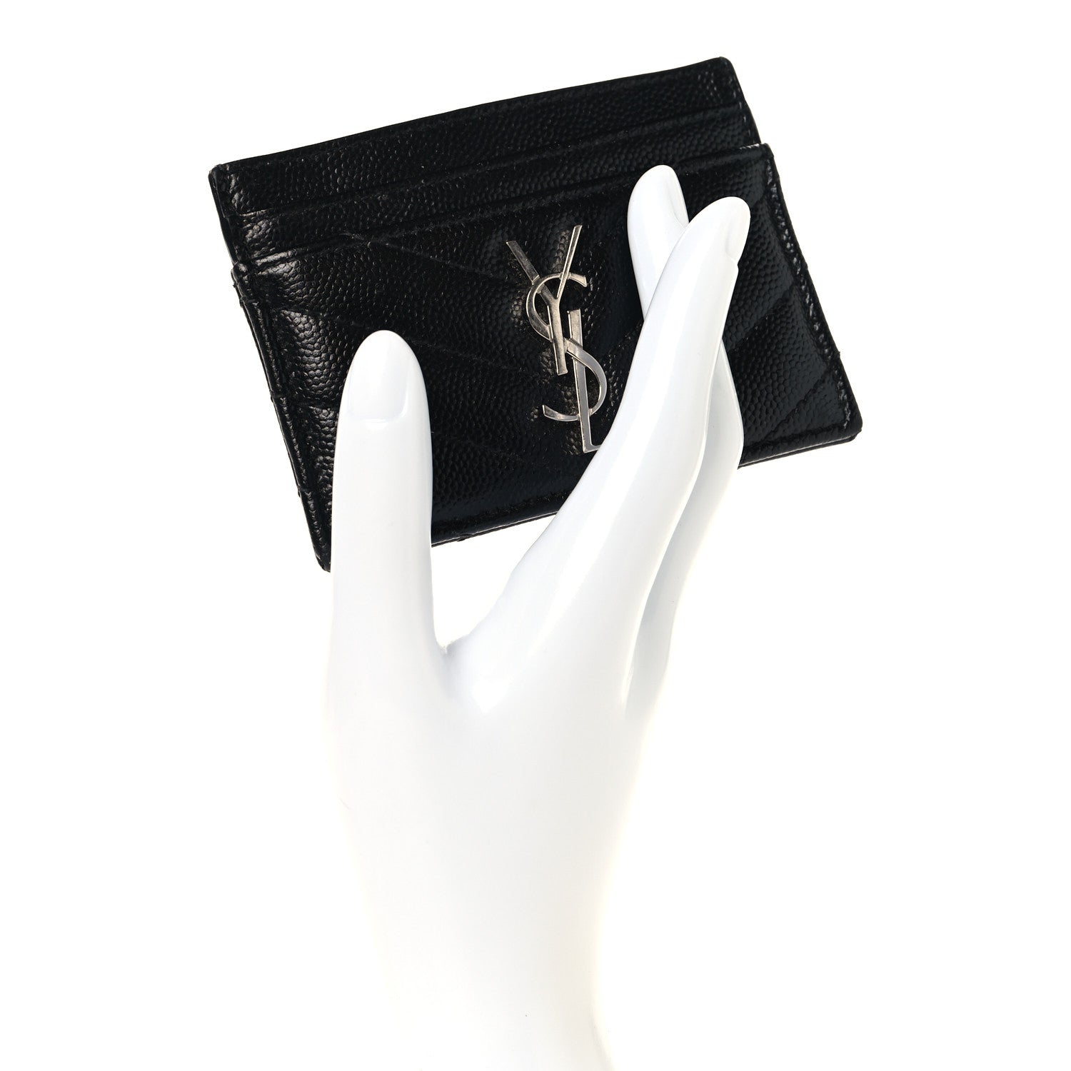 Saint Laurent Grain De Poudre Matelasse Chevron Monogram Credit Card Case Black 2 of 7