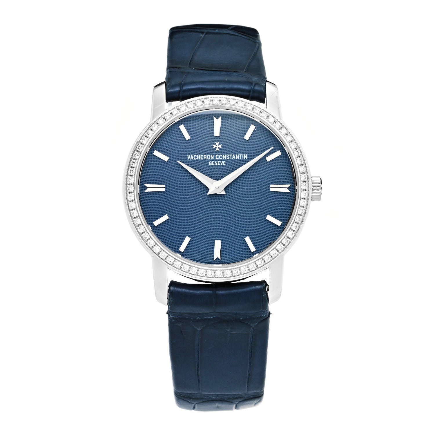 Vacheron Constantin 18K White Gold Alligator Diamond Bezel 30mm Patrimony Traditionnelle Quartz Watch Blue 25558 1 of 5