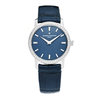 Vacheron Constantin 18K White Gold Alligator Diamond Bezel 30mm Patrimony Traditionnelle Quartz Watch Blue 25558 1 of 5