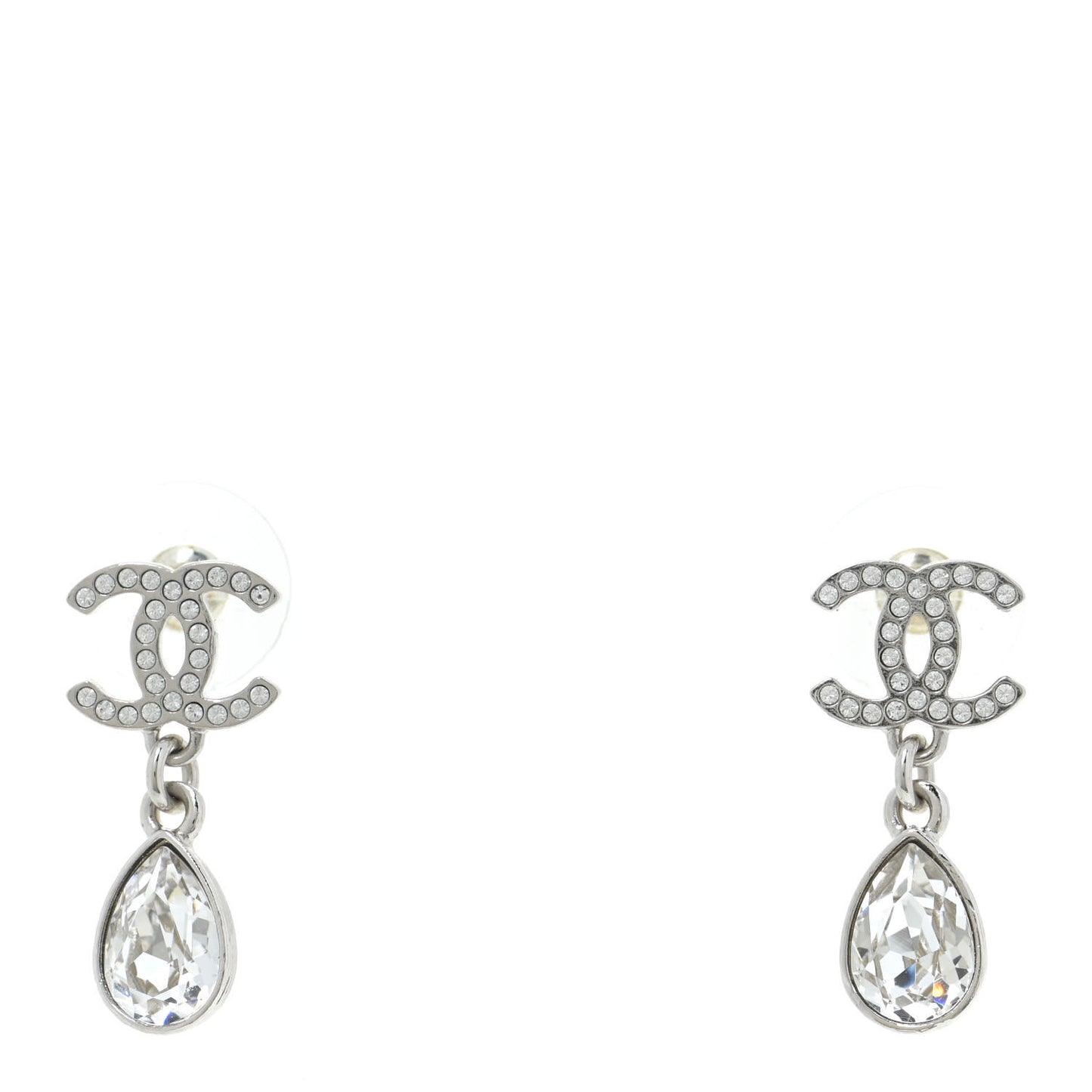 Crystal CC Teardrop Earrings Silver