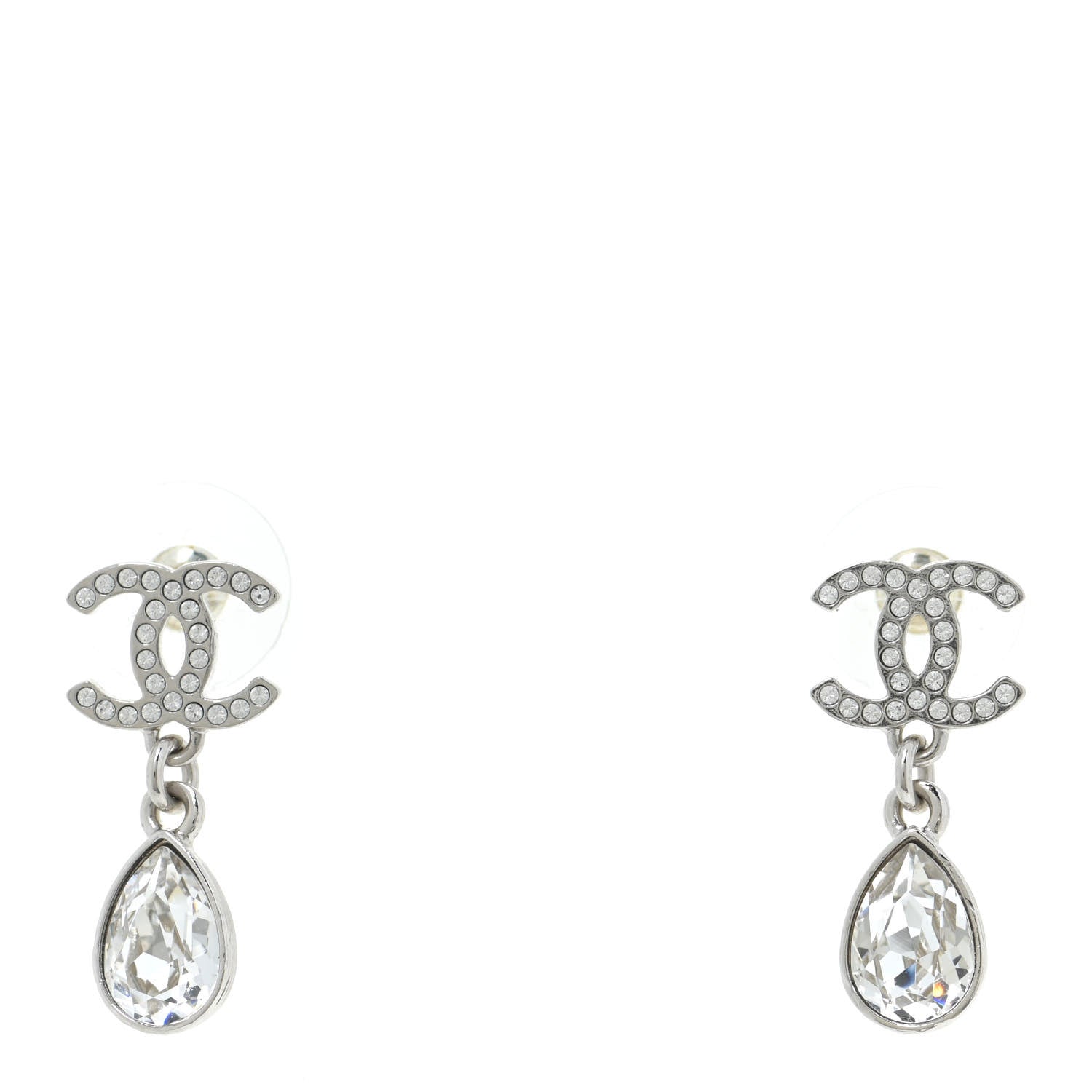 Chanel Crystal CC Teardrop Earrings Silver 1 of 5