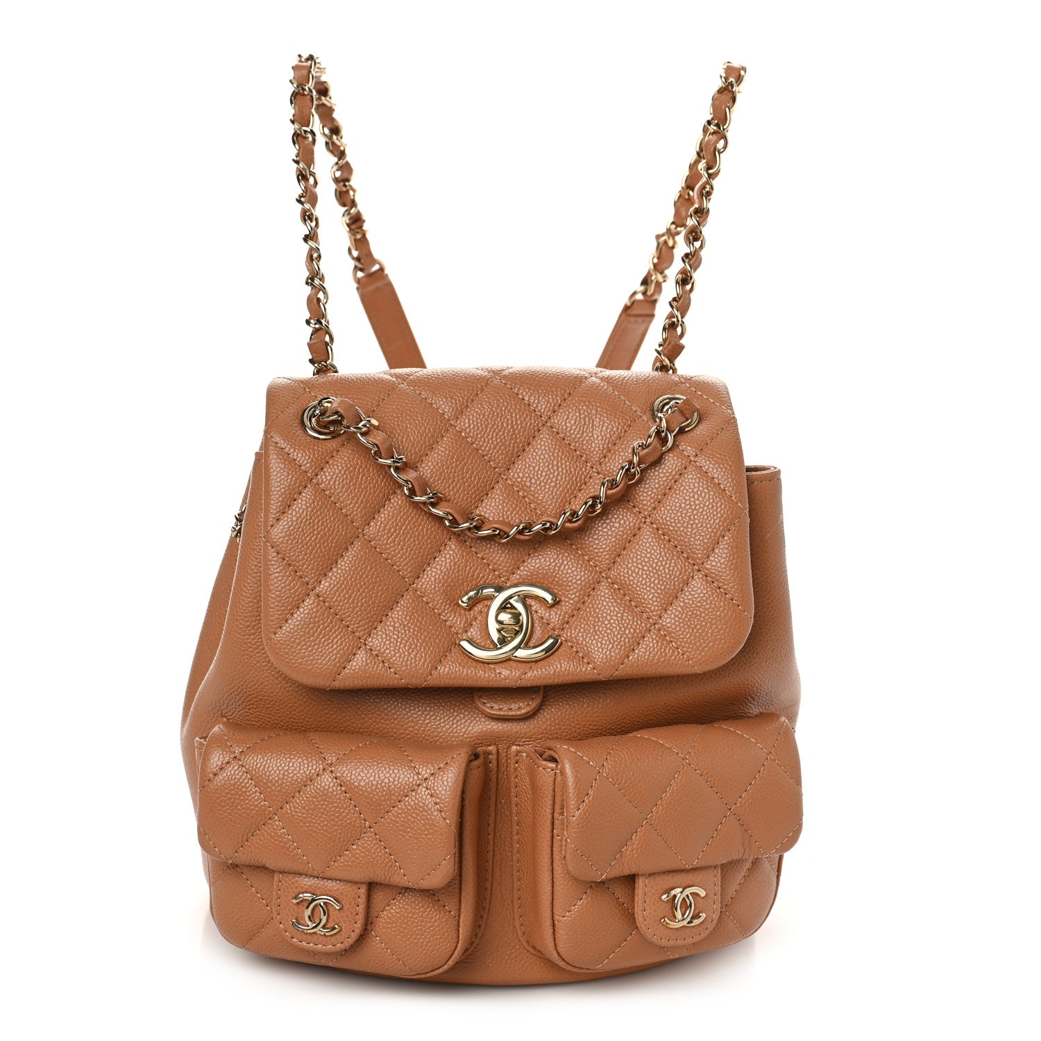 Chanel Shiny Caviar Quilted Medium Duma Pockets Drawstring Backpack Dark Beige 1 of 10