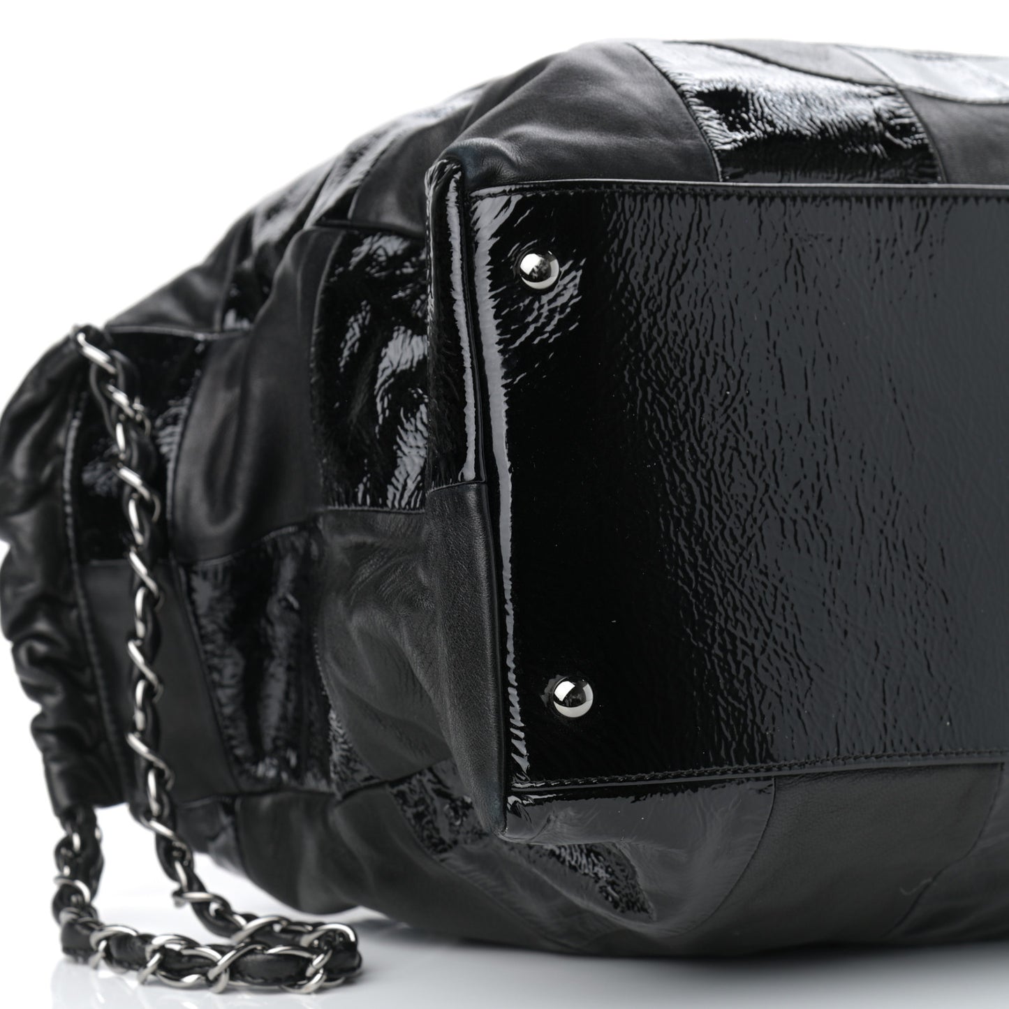 Lambskin Patent Calfskin Brooklyn Patchwork Hobo Black