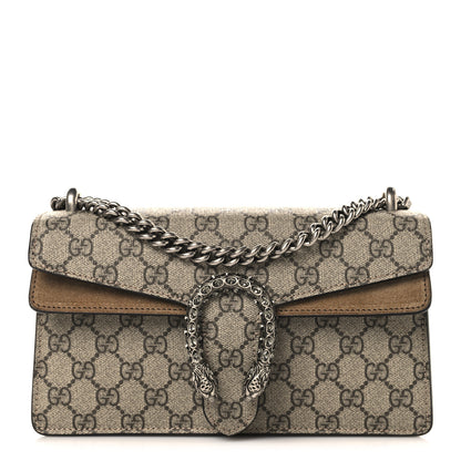 Gucci GG Supreme Monogram Suede Crystal Small Dionysus Shoulder Bag Beige Ebony Taupe 1 of 11